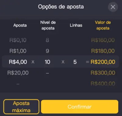 Configurações de apostas
